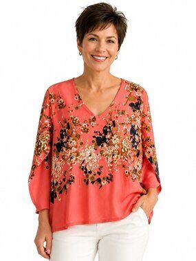 Masai Copenhagen Dafna Coral Floral V-Neck Tunic Top